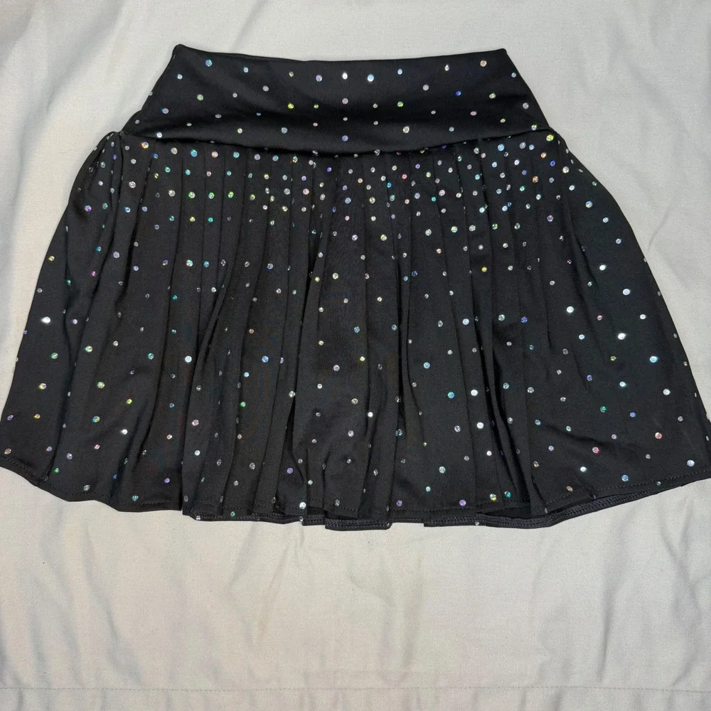 Healy Cheer Girls Black Rhinestone One Shoulder Top and Skort Set YS New